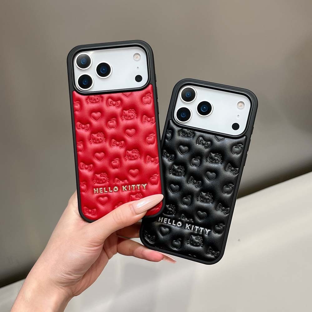 17ProMax hello kitty เคสโทรศัพท์หนังสีแดงเข้ากันได้กับ iPhone 16Pro Max 15Pro Max 13 14Pro Max