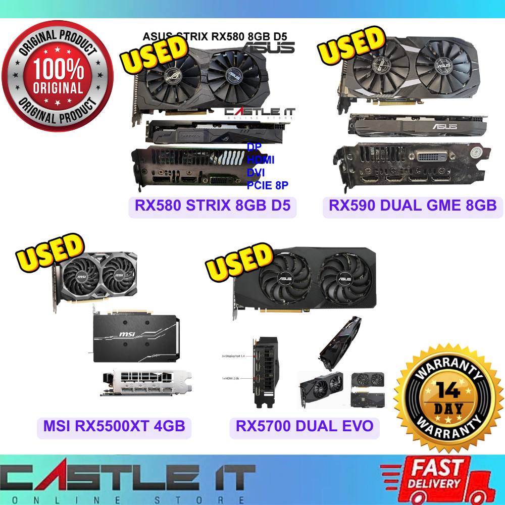 AMD Radeon RX 580 RX 590 RX 6600 8GB ใช้กราฟิกการ์ด ASUS Sapphire MSI XFX