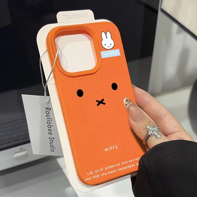 น่ารัก Miffy Emoji รูปแบบพิมพ์หนังเคสโทรศัพท์สําหรับ iPhone 16 17 15 14 13 12 11 Pro Max Plus 16E XS