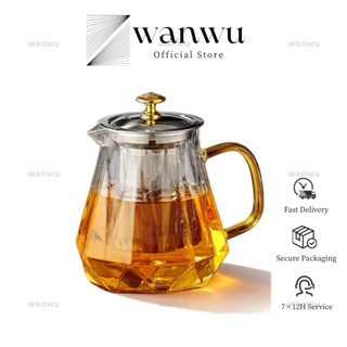 กาน้ําชาแก้วรูปเพชร 1000มล กาน้ําชาแก้วทนความร้อนพร้อมตัวกรอ…