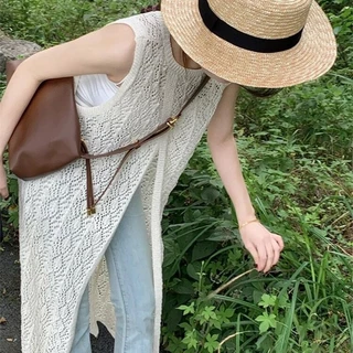 ชุดเดรสไหมพรม แขนกุดตัวยาว ขนาดฟรีไซส์ (Free Size) ไหมพรมตาข่ายระบายร้อน ซ่อนความเซ็กซี่ สลับใส่ได้ 2 แบบ