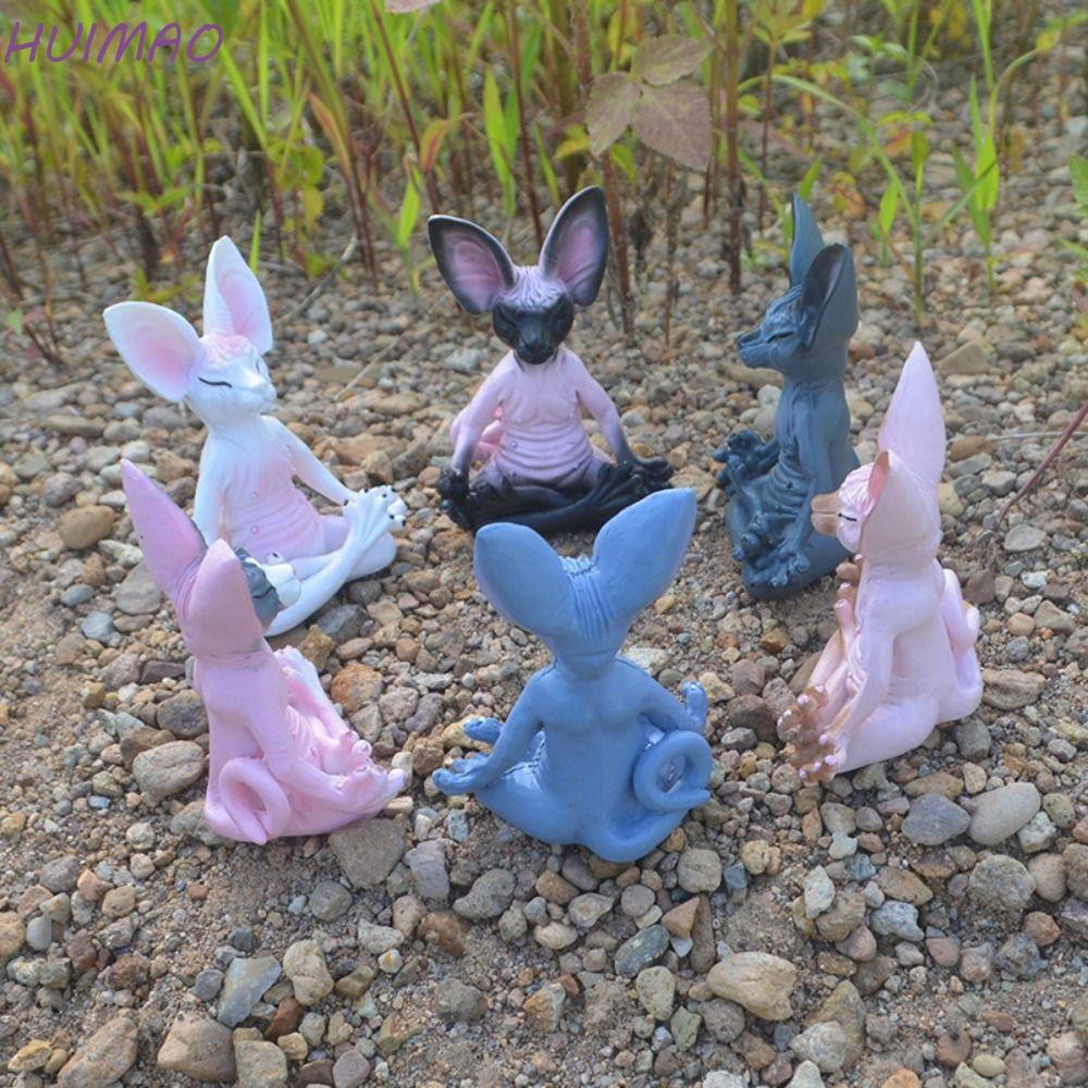 HUIMAO จําลอง Hairless Cat Figurine, Sphinx แมวสัตว์รูป, น่ารักหัตถกรรมเรซิ่นรูปปั้นสมาธิโยคะ Lucky 