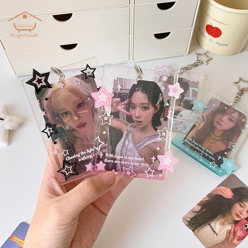 FIN Glitter Star Photocard Holder พร้อมพวงกุญแจอะคริลิค Photo Card Holders ID Badge Bus Card Holder 