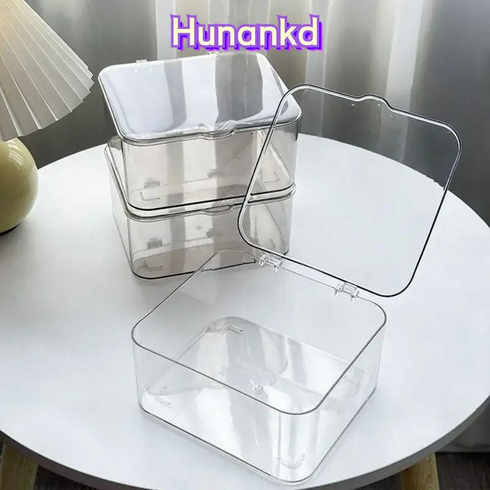 HUAN ที่เก็บเครื่องสําอางกล่องเก็บของตั้งโต๊ะอะคริลิคกันฝุ่นโปร่งใสพร้อมฝาปิดองค์กรชุดน้ําชากันน้ํา