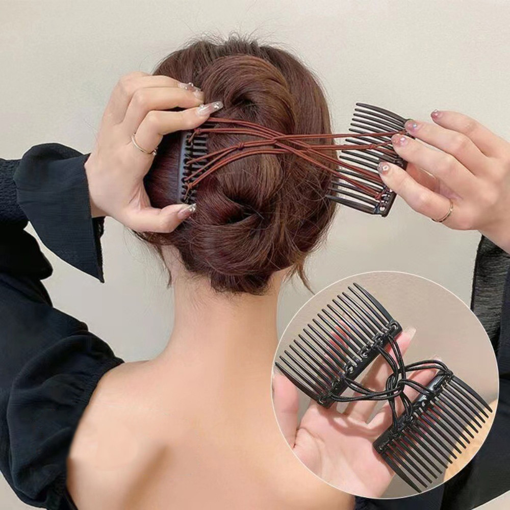 หวียืดหยุ่น Double-Row แบบLazy Bun สำหรับจัดทรงผมด้านหลังศีรษะ