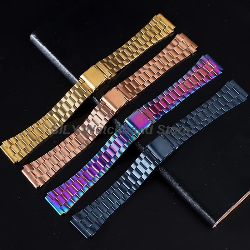 สําหรับ F91W F84 F105 F108 A158 A168 AE1200 AE1300 B650 AQ230 AE500W สแตนเลสสตีลสําหรับ 18 มม.สร้อยข