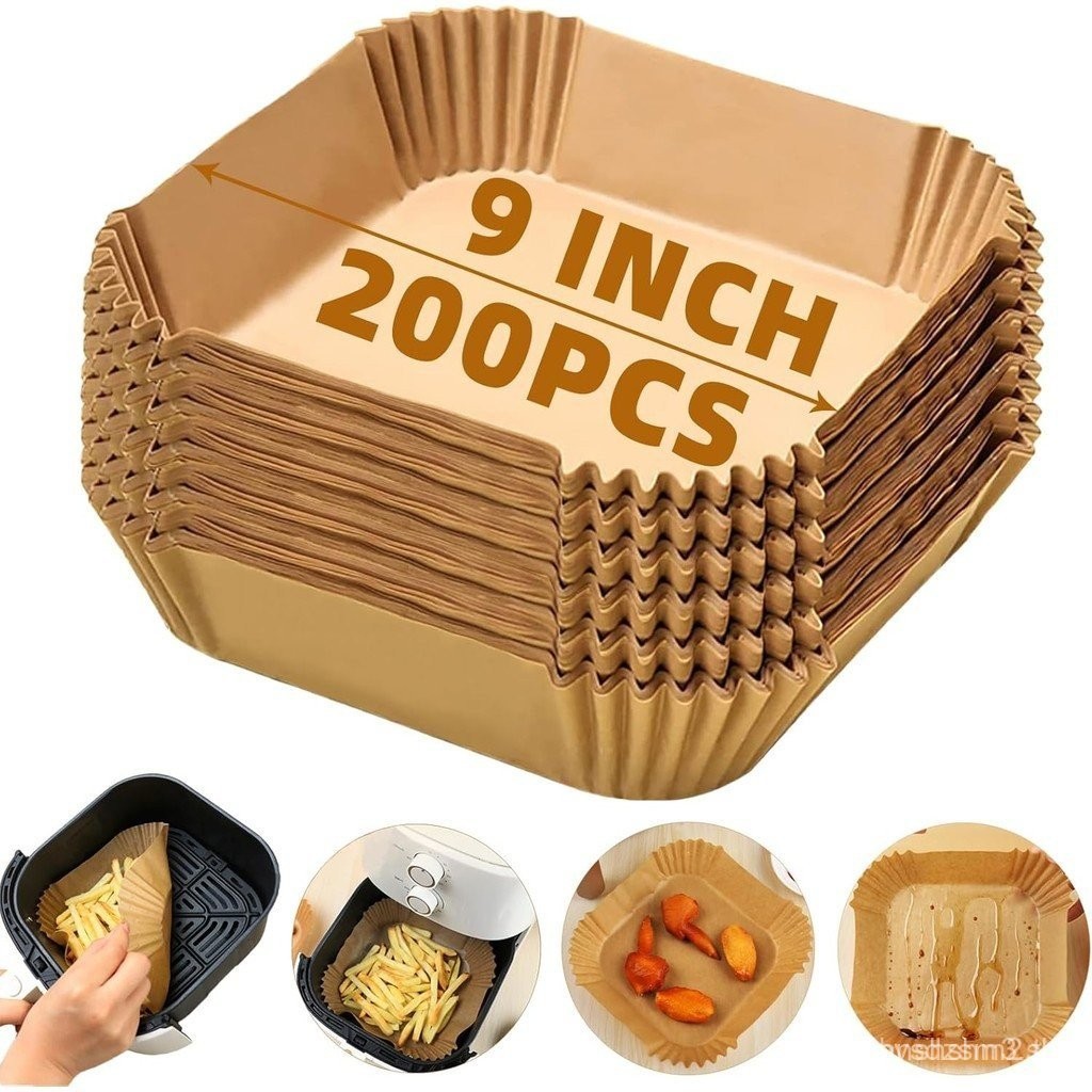 200PCS Air Fryer Liners ทิ้ง,Victoyaw 9 นิ้วสแควร์ Air Fryer Parchment กระดาษสําหรับ 5-8QT Airfryer 