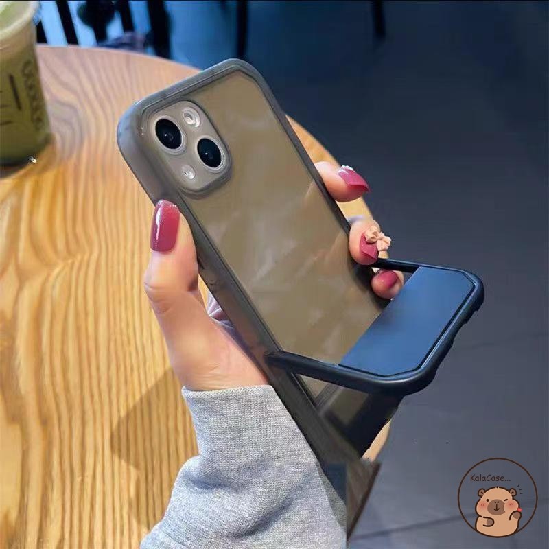 สําหรับ Samsung Galaxy S22 S21 S20 S10 FE หมายเหตุ 20 Ultra 10 Plus 10 + A73 A72 A71 A54 A53 A52 A52S A34 เคสโทรศัพท์พับที่มองไม่เห็นยืนผู้ถือขาตั้งสีดําปลอกกรณีฝาครอบ