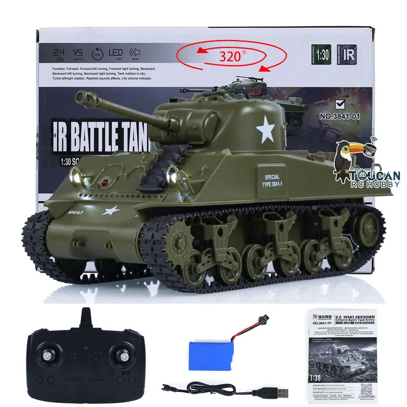 ใหม่ 1/30 Heng ยาว RC Battle Tank Sherman M4A3 3841-01 2.4G รีโมทคอนโทรลถังพลาสติกรถยนต์ของเล่นสําหร