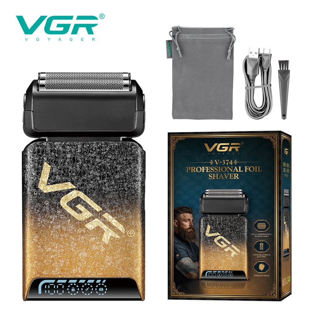 VGR374 Cross-BorderลูกสูบDouble-Bladeมีดโกนผู้ชายแบบพกพาGradientดิจิตอลจอแสดงผลชาร์จไฟฟ้าWhitening D