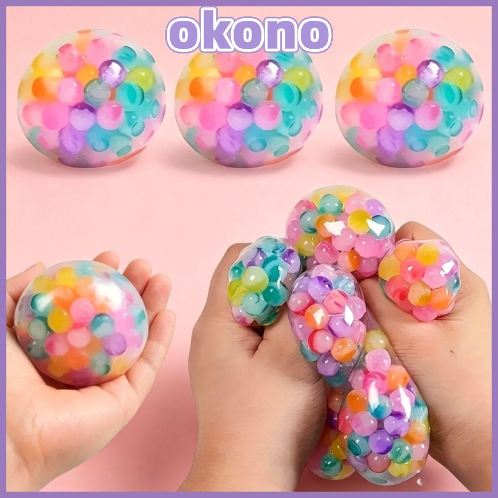 OKONO Rainbow Bead Stress Ball, Squishy TPR Squishy Stress Ball, Soft Pinch Ball เด็กผู้ใหญ่