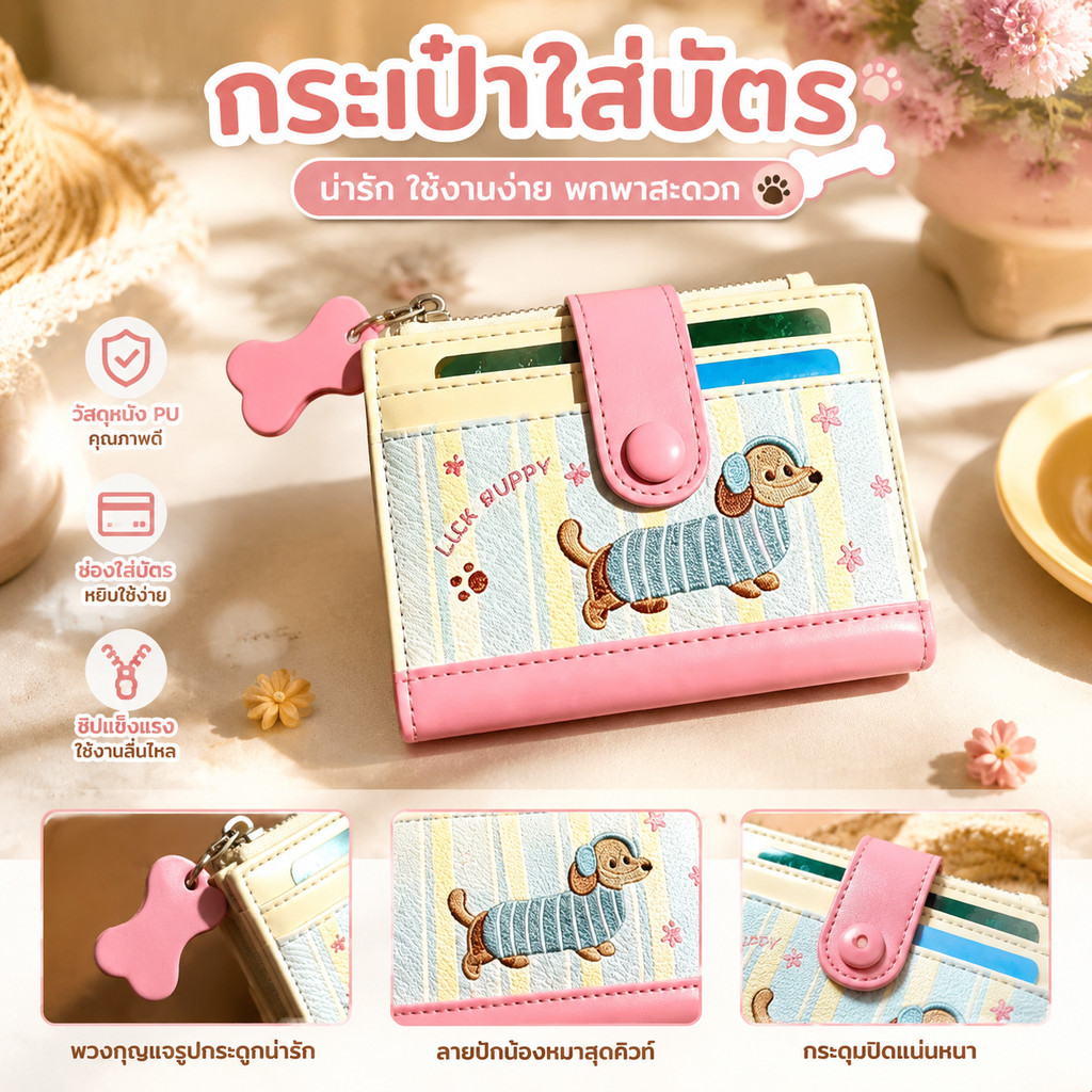 น่ารักกระเป๋าสตางค์ดัชชุนสไตล์สำหรับผู้หญิง ออกแบบมาเพื่อบัตรหลายใบและมีพื้นที่สำหรับใส่เหรียญ PU