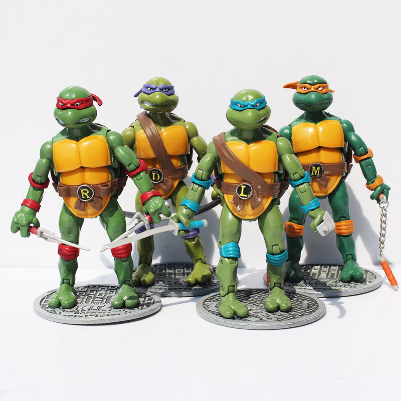 พร้อมสต็อก 4 เต่านินจาพร้อมฐาน TMNT2012 รุ่นร่วมแอ็คชั่นฟิกเกอร์ตุ๊กตาภาพยนตร์รุ่นตัวเลข