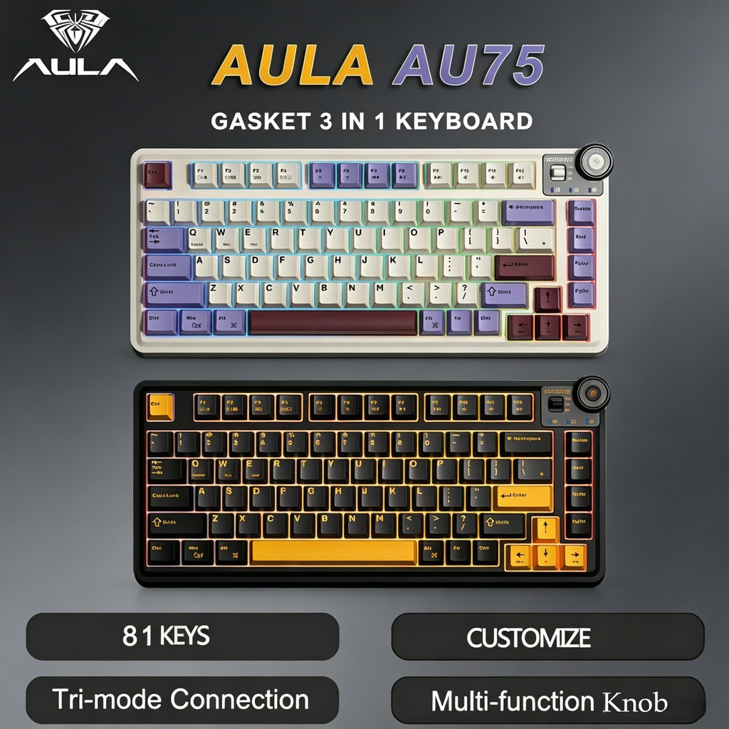 AULA AU75 สามโหมดคีย์บอร์ด Hot Swappable RGB Esports คีย์บอร์ดเกม PBT Keycap PC แป้นพิมพ์พิมพ์เดสก์ท