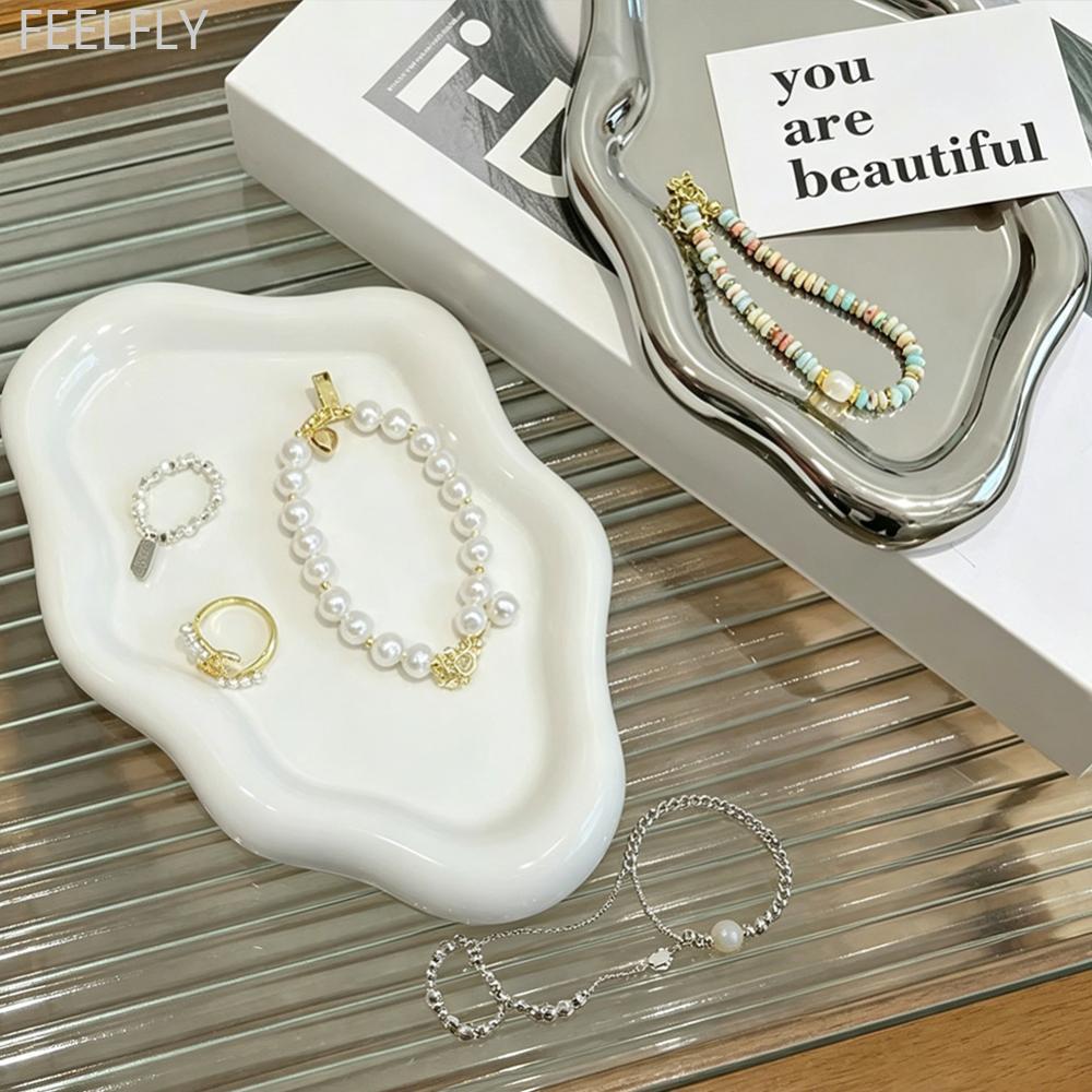 FEELFLY Cloud Shaped Electroplated พลาสติกถาดเครื่องประดับแหวนต่างหูจัดเก็บแผ่นตกแต่งห้องนอน Photo P