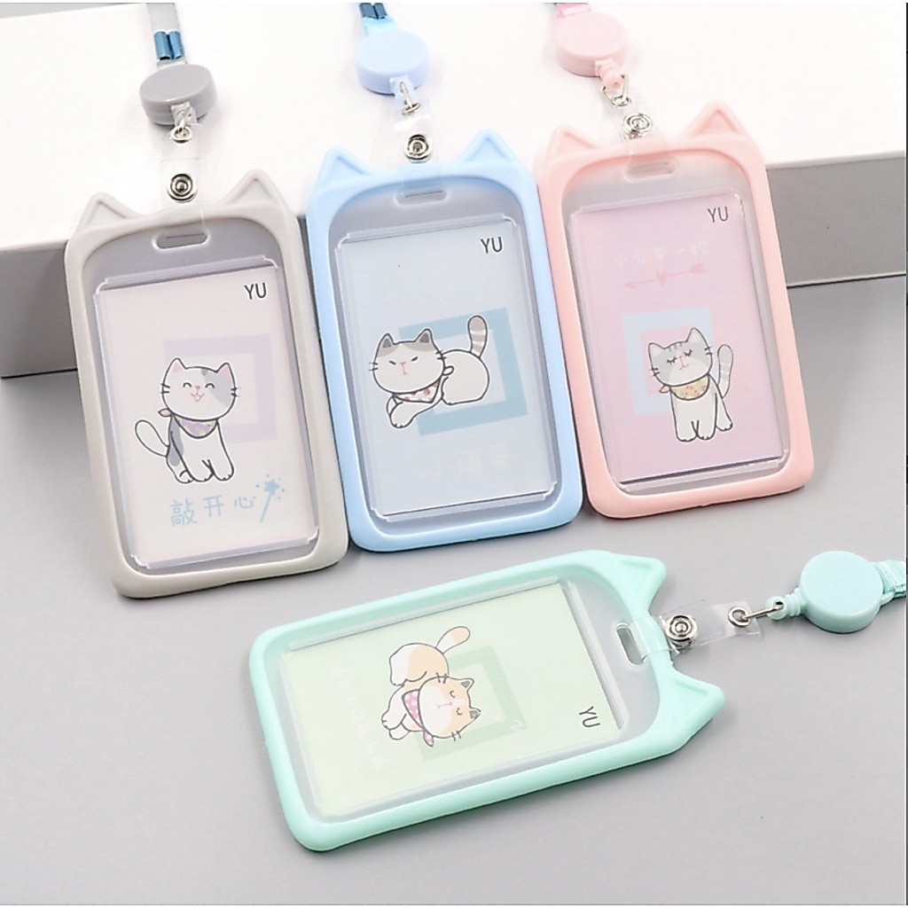 🏷 ที่ใส่บัตรพนักงาน ป้าย บัตรนักศึกษา ขอบซิลิโคนนิ่มสีพาสเทล แมว กระต่าย พร้อมสายคล้องมีโยโย่ ดึงได้