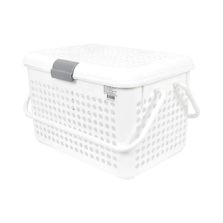 KASSA HOME ตะกร้าอเนกประสงค์ทรงเหลี่ยมพร้อมฝาปิดและหูหิ้ว Circle รุ่น SHC-2540 สีขาว