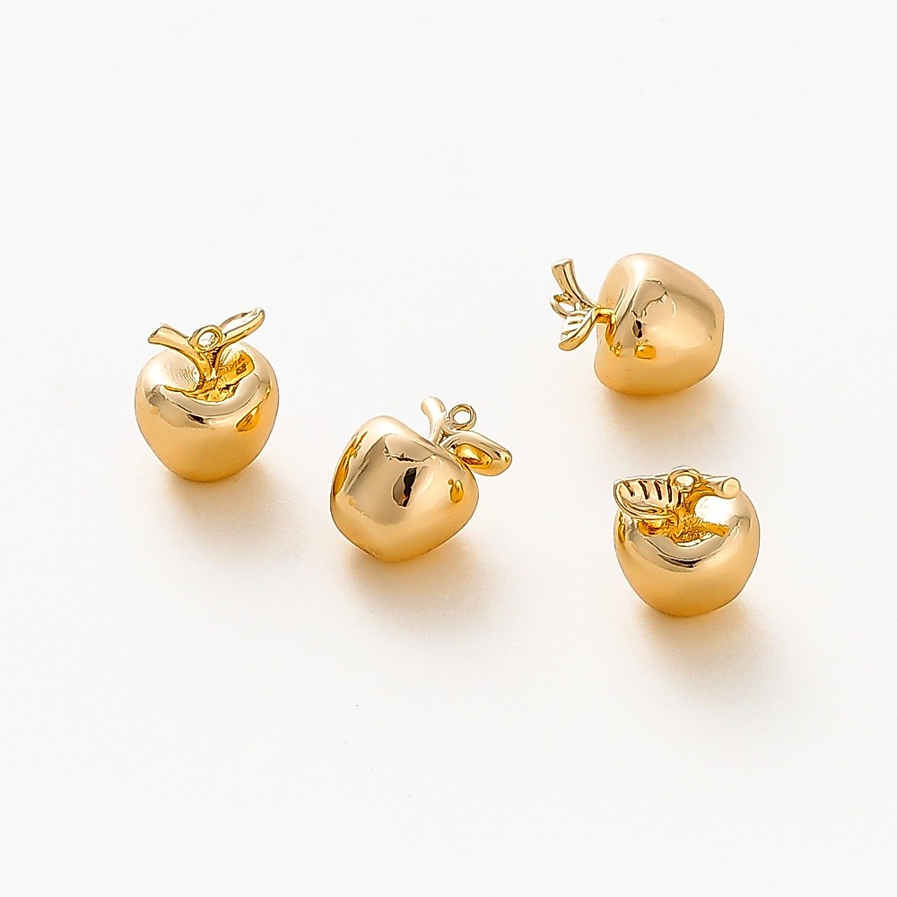 จี้แอปเปิลชุบทอง18K 2ชิ้น ไม่หมอง สำหรับDIYสร้อยข้อมือ-สร้อยคอ เครื่องประดับแฟชั่น