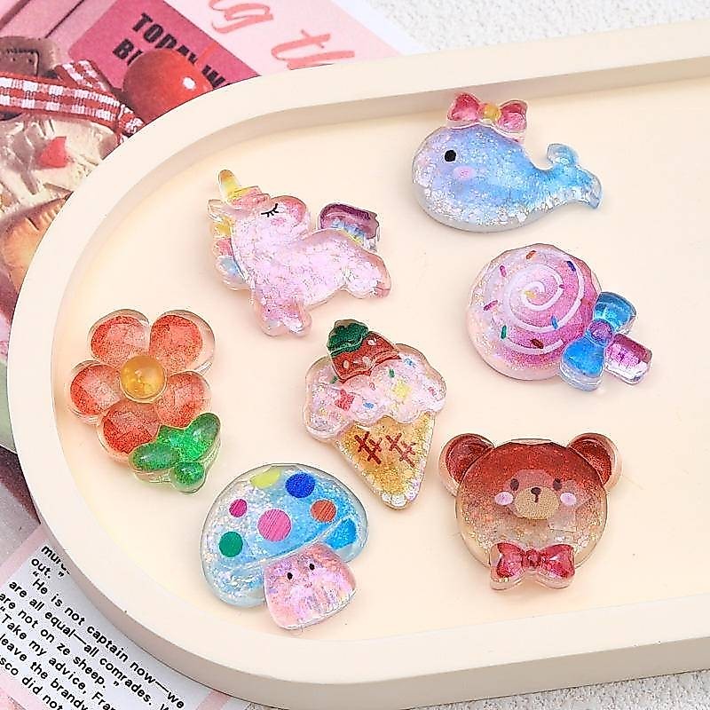 ความโปร่งใสสูงยูนิคอร์นซีรีส์รองเท้าCharmsการ์ตูนเคสโทรศัพท์DIYอุปกรณ์เสริมครีมกาวอุปกรณ์เสริมคลิปผมหัวเข็มขัดรองเท้าแพทช์เรซิน