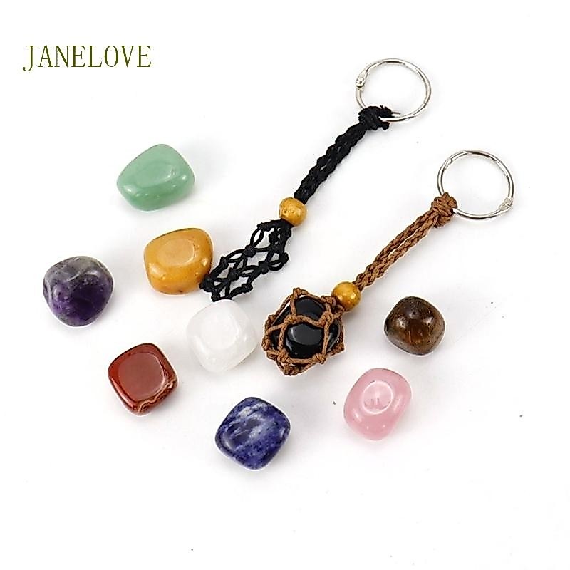 Jlove DIY พวงกุญแจ ยังไม่เสร็จ มาคราเม่ เชือกเส้นเล็ก พวงกุญแจ คริสตัล หิน ที่ใส่