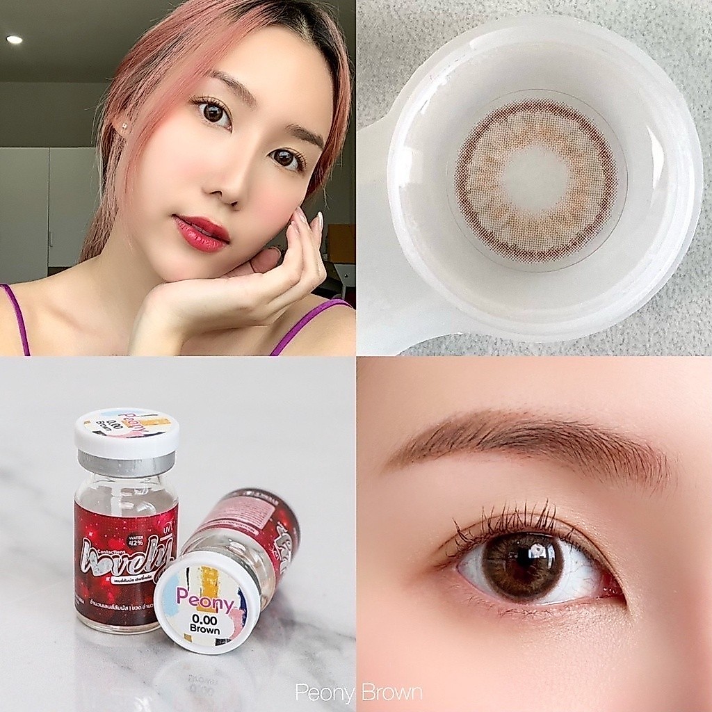 คอนแทคเลนส์(มินิ)🔥Peony🔥(Lovelylens) สี : Brown / Gray รายเดือน มีค่าสายตา
