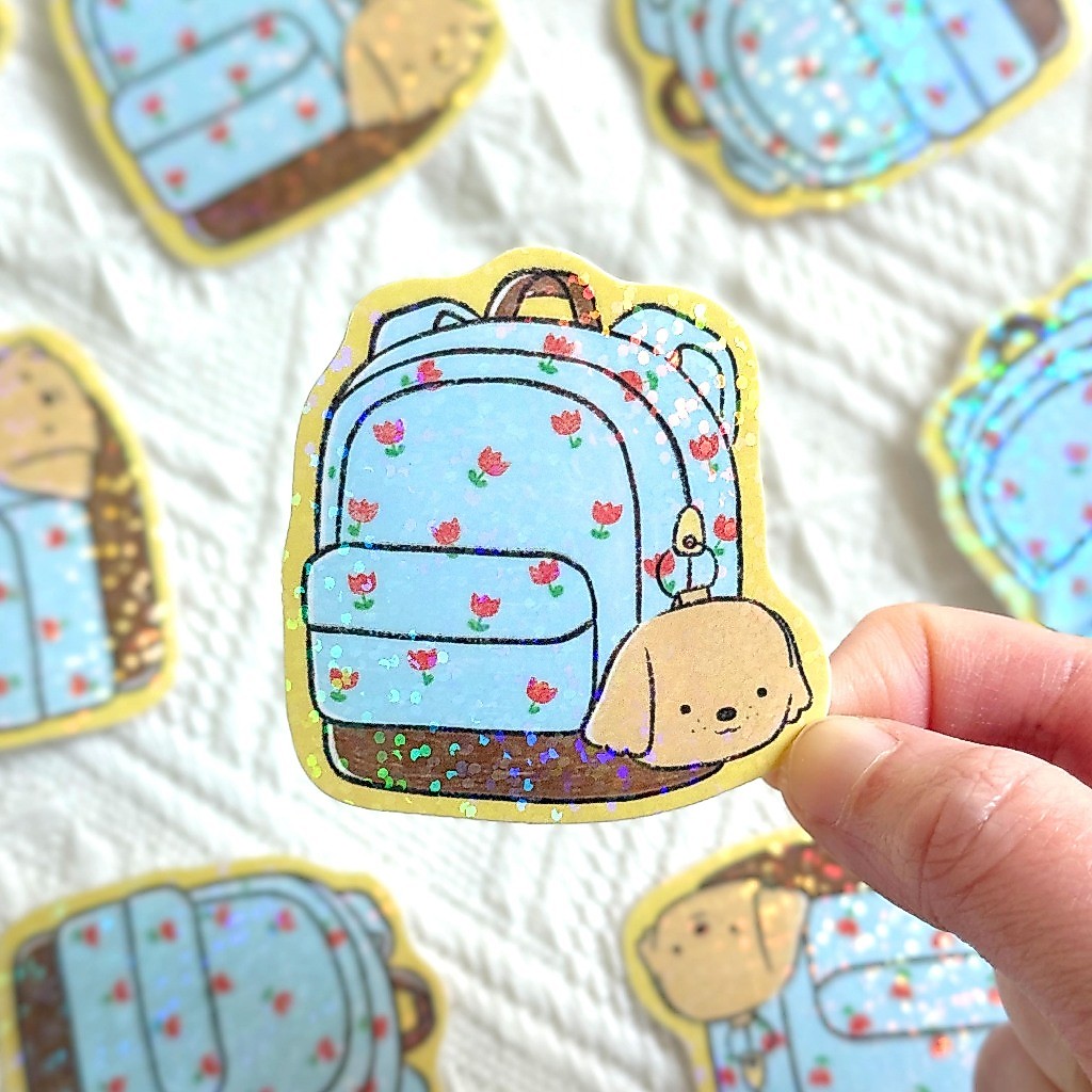Backpack Holographic Glitter Sticker สติกเกอร์โฮโลแกรม - ลายน้องหมากับกระเป๋า | Jormation