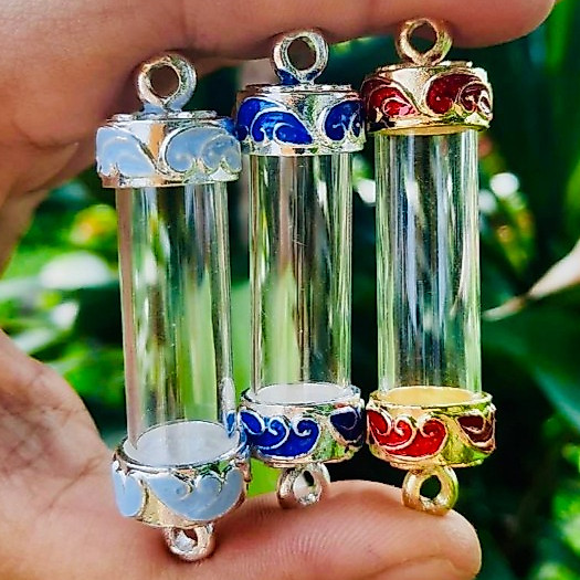 ฝาตะกรุดลายหางนกยูงลงยาสีพาสเทล 8-15มิล (หัว+หัว) พร้อมหลอด