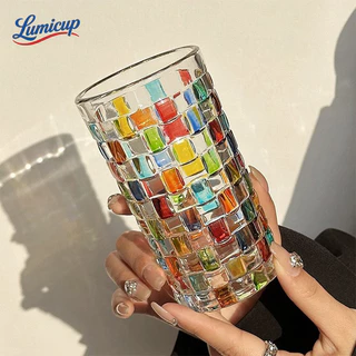 แก้วลายโมเสคสีรุ้ง สไตล์อินสตาแกรม ปลอดสารพิษ ทนทาน 280/300ml เหมาะชาเย็น กาแฟ น้ำผลไม้ คาเฟ่ บ้าน