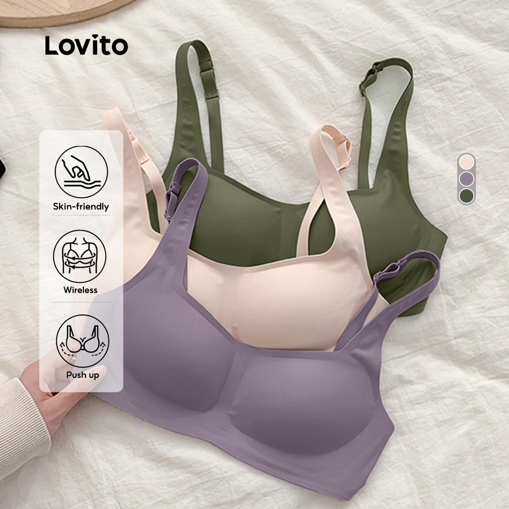 Lovito เสื้อชั้นในแบบไร้ตะเข็บเซ็กซี่ระบายอากาศได้ดีพร้อมหัวเข็มขัดสำหรับผู้หญิง LNL43214