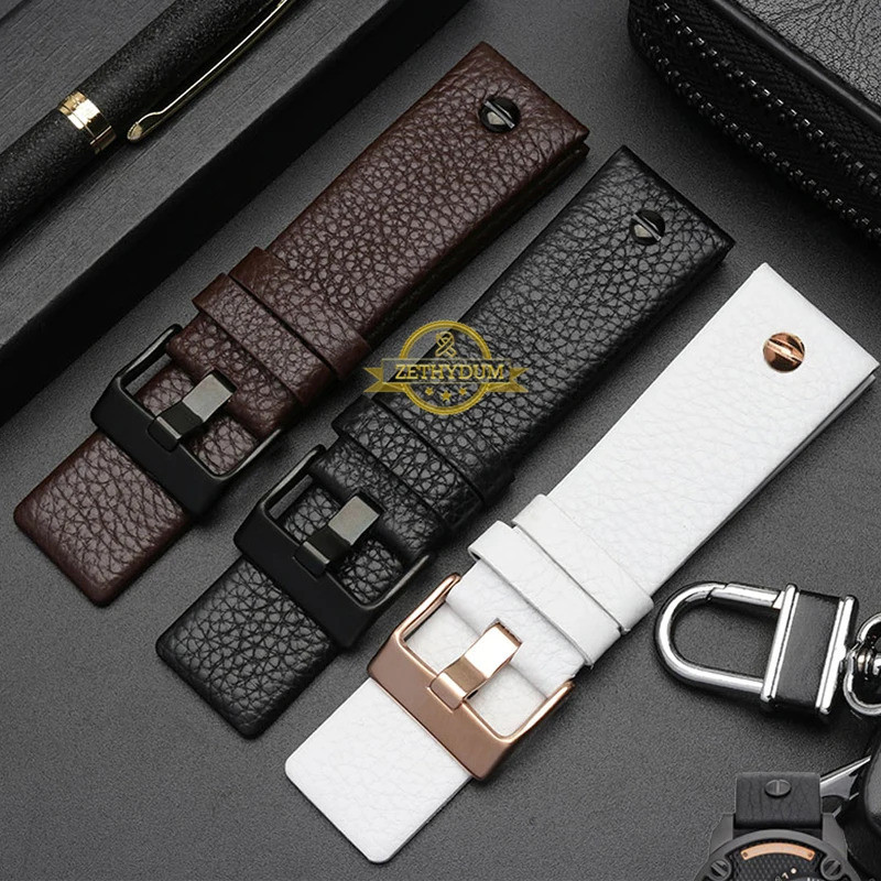 ของแท้ lea/ther สายนาฬิกา 22 24 26 27 28 30 มม.สายนาฬิกาสําหรับดีเซล DZ7370 DZ7313 DZ7413 DZ7257 นาฬ