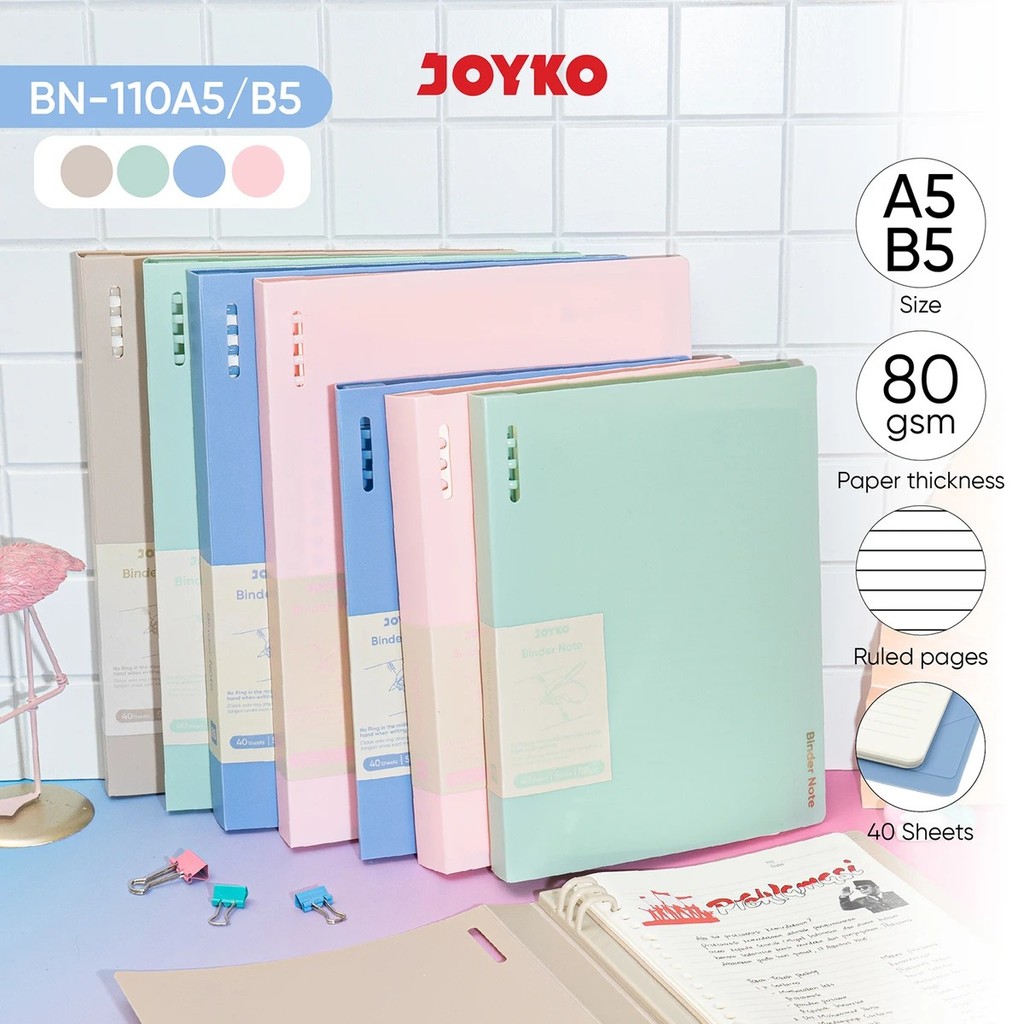 Joyko Plain A5 Binder Note 6 แหวน BN-110A เนื้อหา 40 แผ่น A5 Binder Morandi Cover / A5 Binder Book