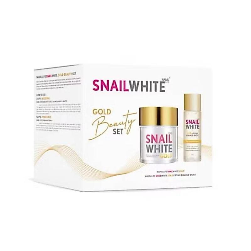 (1 Set) NAMU LIFE SNAILWHITE GOLD 50 ML นามุ ไลฟ์ สเนลไวท์ โกลด์ ครีม+น้ำตบ