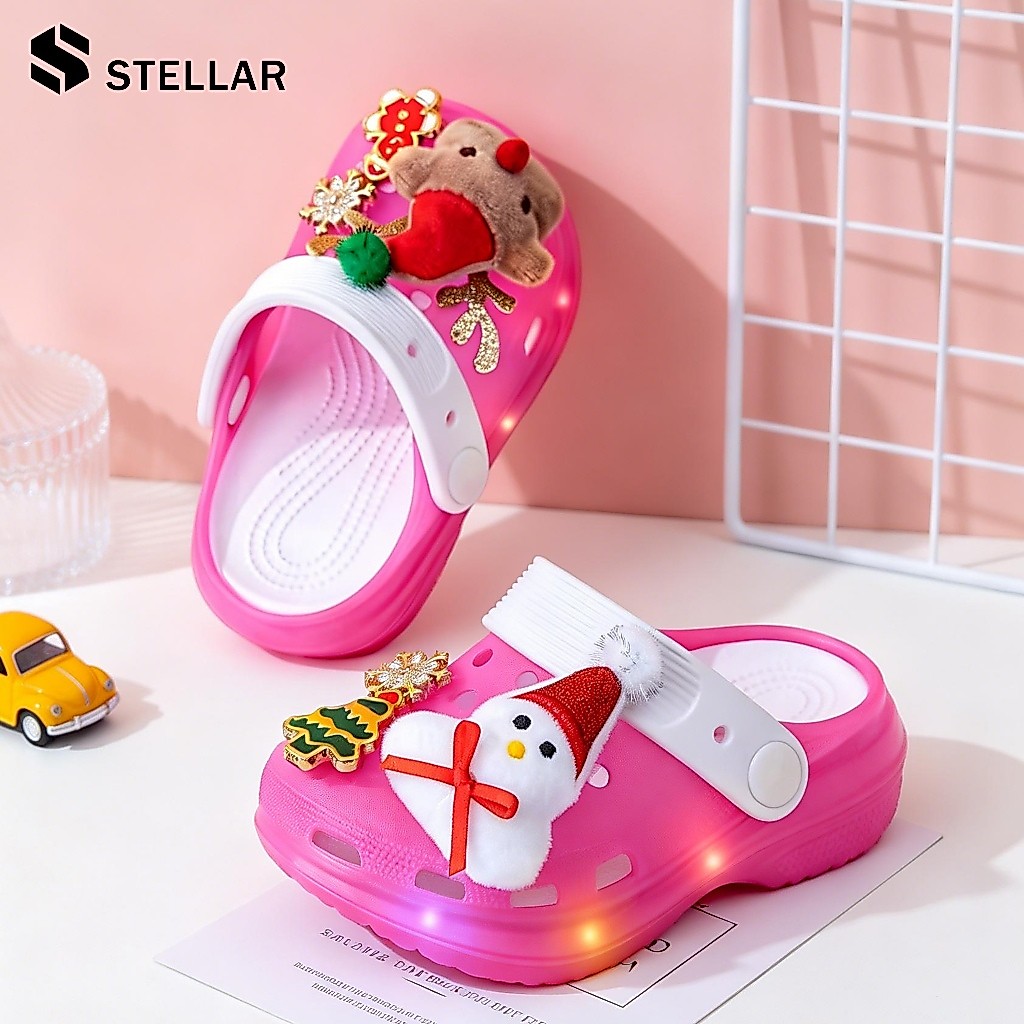 STELLAR รองเท้าแตะเด็ก มาใหม่ ดีไซน์การ์ตูนน่ารัก กันลื่น มีไฟ รองเท้าเด็กคริสต์มาส รองเท้าชายหาด