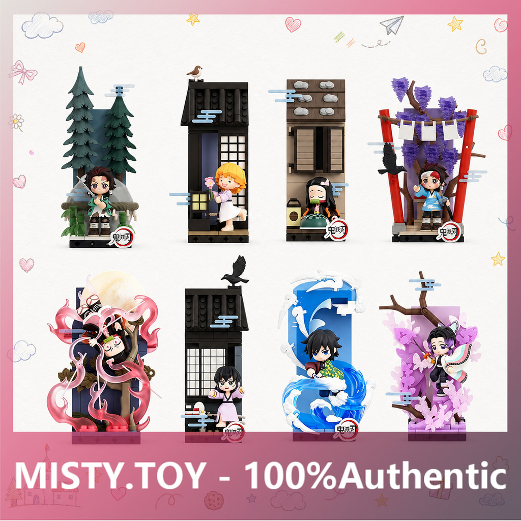 P POPMART Demon Slayers Blade Standing Story Series Building Block รูป Mystery กล่องตกแต่งของขวัญของแท้