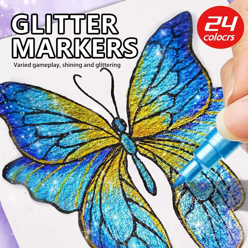 [คลังสินค้าพร้อม] Guangna 1309 Strobe Glitter Marker 24 สีเงาระยิบระยับสไตล์ DIY คู่มือมือวาดปากกาภาพวาดพิเศษ