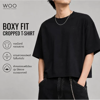 COD จัดส่งตลอด 24 ชั่วโมง Woo Right Cropped T-Shirt เสื้อยืด Oversiz ทรง Boxy Tee ใส่สบาย เสื้อแฟชั