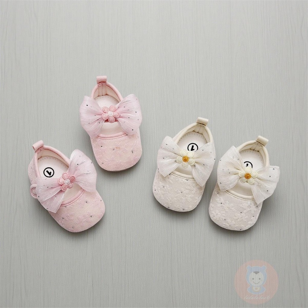 LAA6-Baby Girls Soft Bow Flower Non-slip Bottom First Walker Princess Shoes