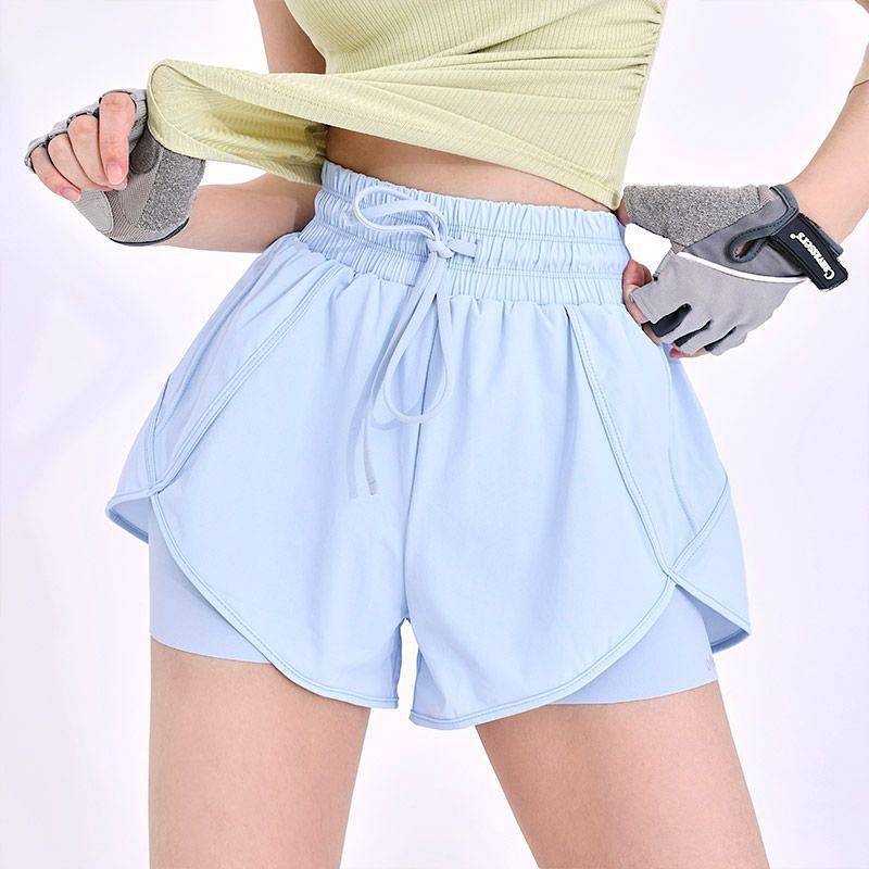 Yi Di Fake Two-Piece Drawstring Sports Shorts Women's Summer Running Fitness Quick-Drying Pants Anti