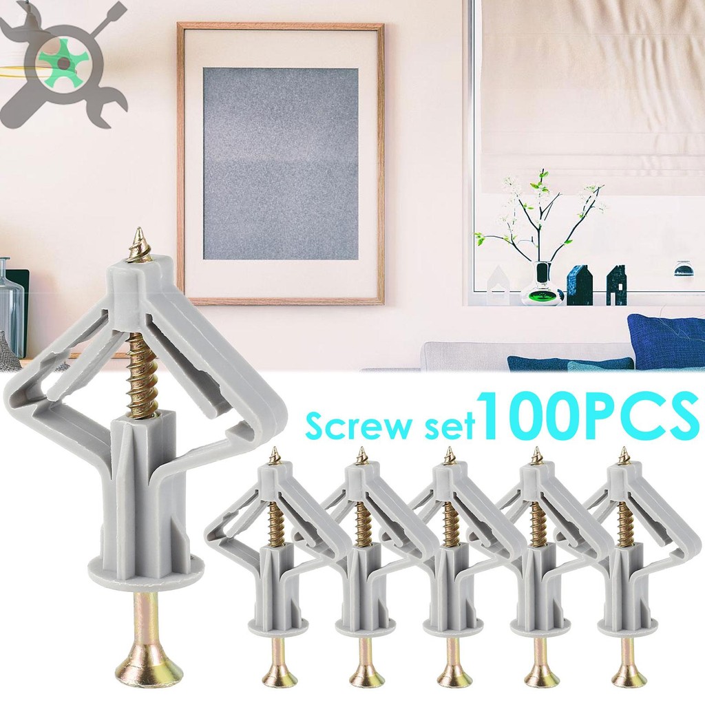 100 ชิ้น Drywall Anchor ชุดโลหะขยาย Plasterboard Anchor Unbreakable Drywall Fastener สําหรับ Home SH
