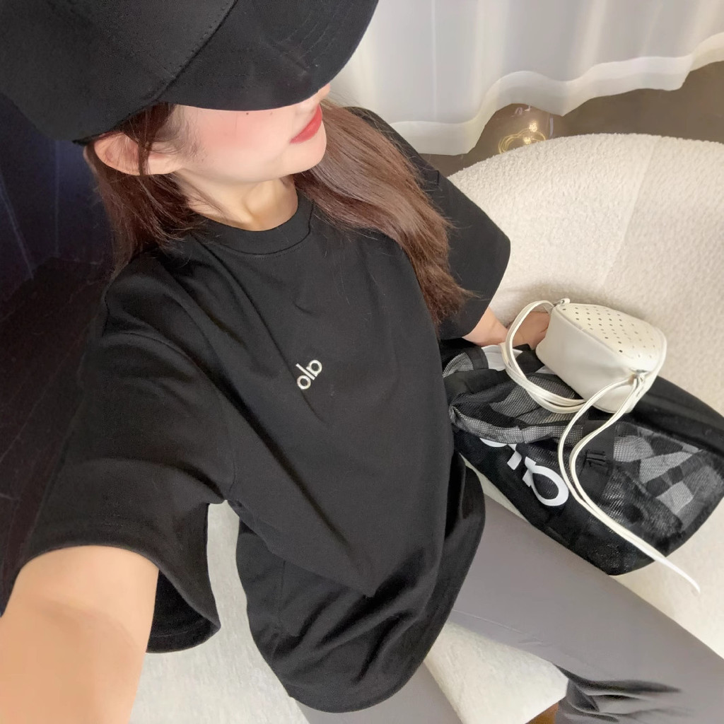 Alo 25 ฤดูร้อนรอบคอหลวมแผ่นขนาดใหญ่ประเภทผ้าฝ้ายสามมิติ Offset พิมพ์เสื้อยืด