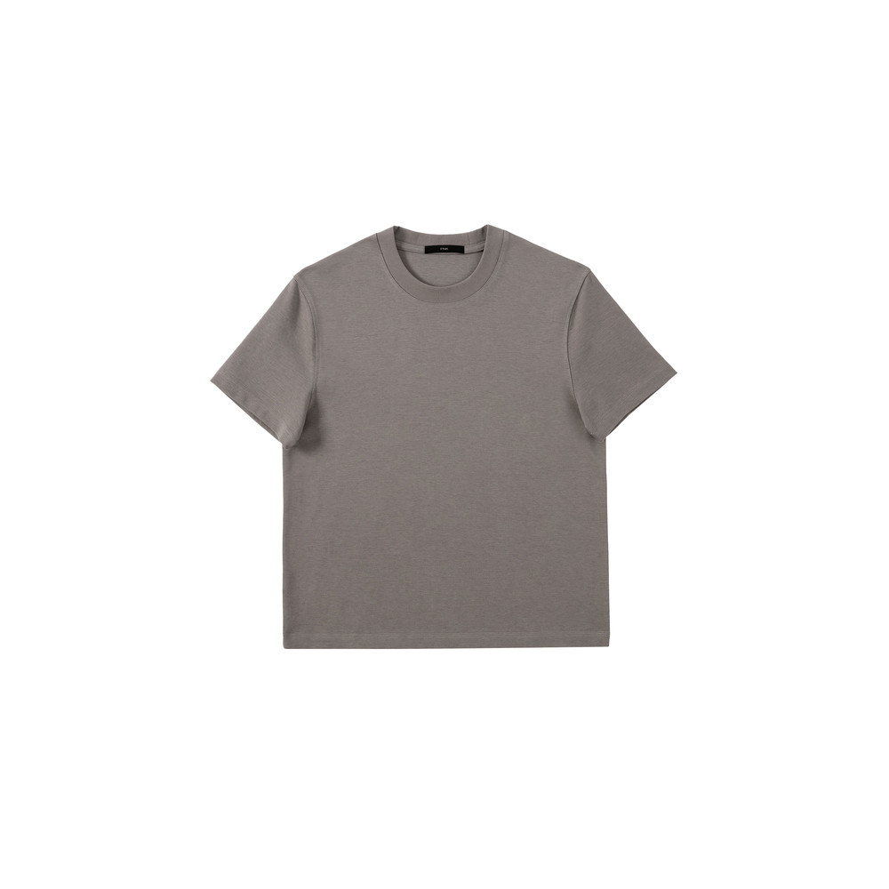 เสื้อดํา เสื้อเท่ๆ PNK 25SS ซินเจียงผ้าฝ้ายกำมะหยี่ยาวไหล่ด้านหน้าแขนสั้นเสื้อยืดเนื้อหนาเรียบเล็กคอ