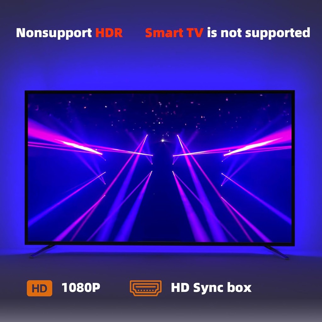 TV Backlight sync to Screen,led tv Lights ซิงค์ที่มีภาพ,ติดตามจังหวะเสียง,App Control,16.4ft สําหรับ