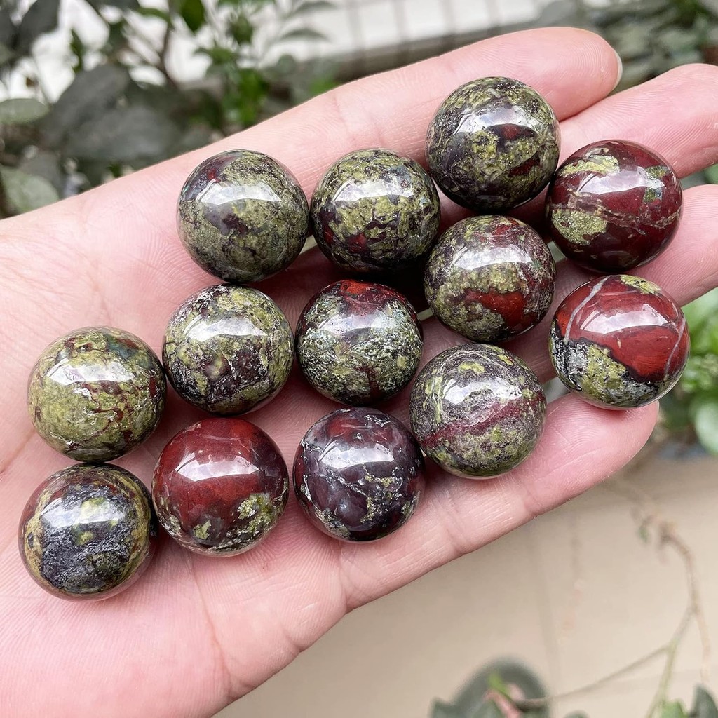 5 ชิ้น Dragon Bloodstone คริสตัลทรงกลม Ball ชุด, ขัด Healing Energy Mineral อัญมณีลูกสําหรับ Reiki C