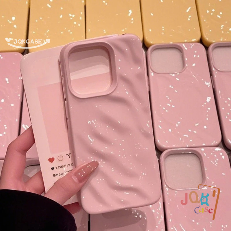 สีชมพู เคสไอโฟน เหมาะสำหรับ IPhone 12 15 13 16 14 11 Pro Max XR XS X Max 7 13 8 Plus เรียบง่ายและทันสมัย เปลือกแข็งจีบ