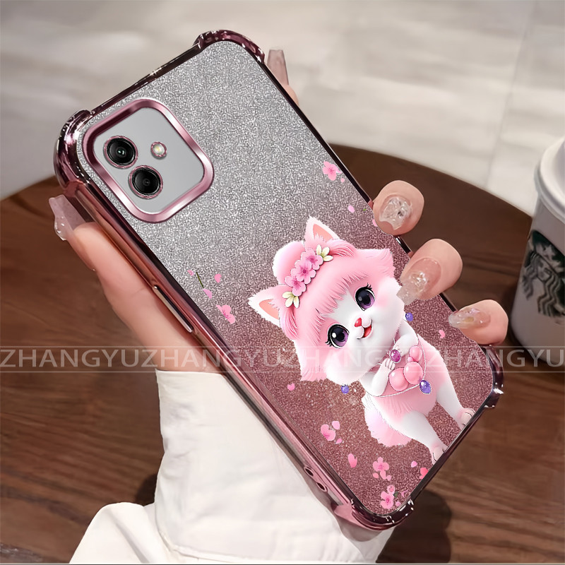 กรณีสําหรับ Samsung A07 A06 A05 A04 A04E F04 M04 Electroplatedกันกระแทกเคสโทรศัพท์แมวน่ารักรูปแบบTPUนุ่มป้องกันกรณีHM