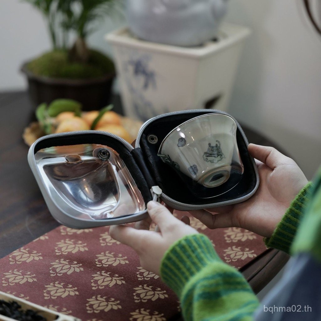 Ruhu เพิ่ม Wing Glass Travel ชุดชาเดี่ยวกลางแจ้งแบบพกพาเซรามิค Quick ถ้วยหนึ่งหม้อสองถ้วย Gao Zhizhe