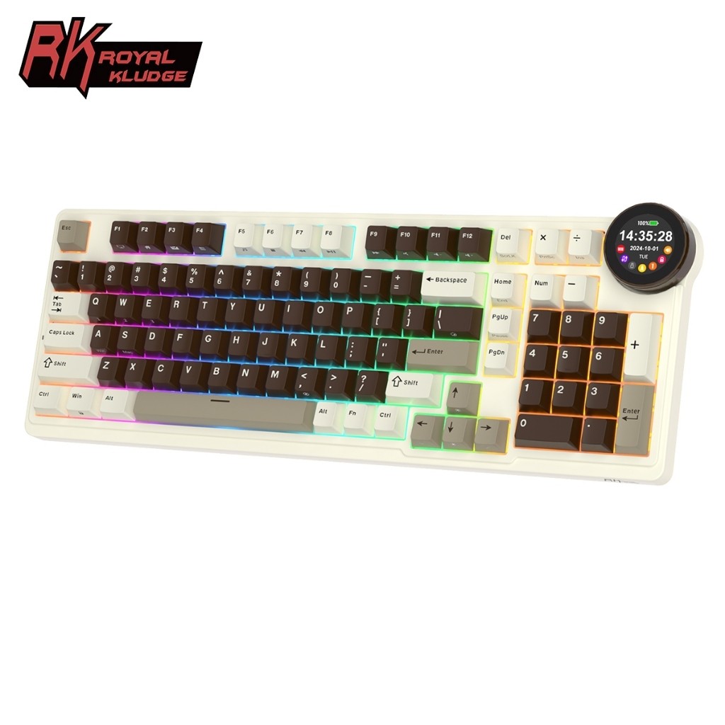 Royal Kludge RK N99 Mocha สีเทา 98 คีย์ TriMode RGB บลูทูธแบบมีสาย 2.4G พร้อมหน้าจอ TFT แป้นพิมพ์เคร