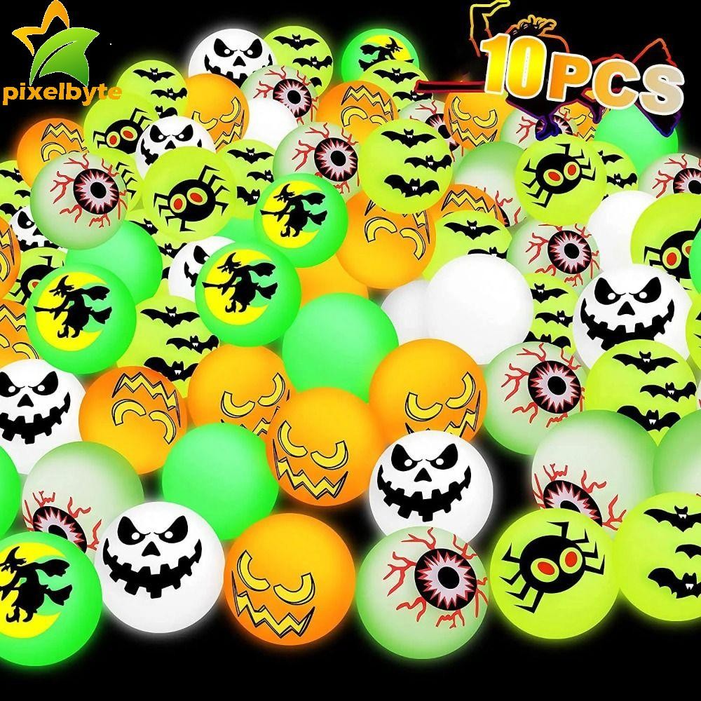 PIXELBYTE 10 ชิ้น/เซ็ตฮาโลวีน Bouncy Balls, Glow-in-the-Dark 32 มม. Bouncy Eyeballs น่ากลัว Luminous