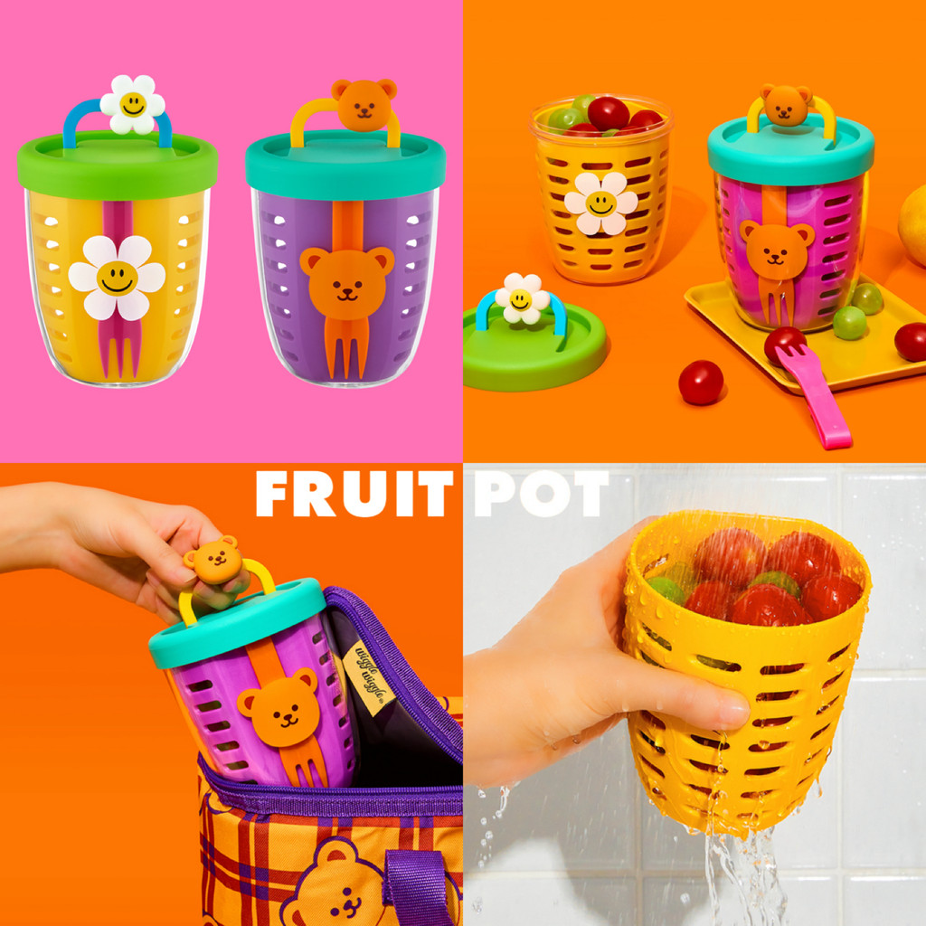 Wiggle Fruit Pot / กล่องใส่ผลไม้พกพา + ส้อม ฝาปิดสนิท