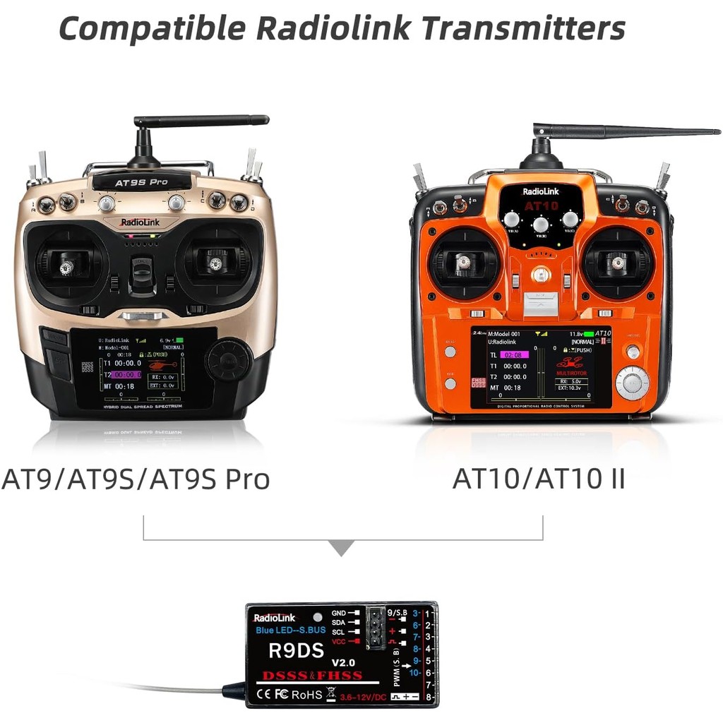 Radiolink R9DS 10 ช่อง 2.4GHz RC Receiver SBUS/PWM Long Range Control สําหรับเครื่องบิน/รถ/หลาย,ใช้ง